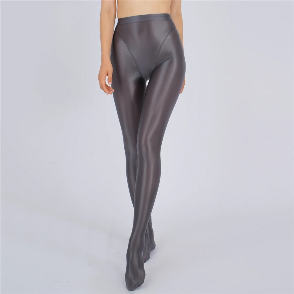 Sexy Women Thin Sheer See Through High Waist Sexy Tight Silk Shiny Pencil Pant Oil Glossy Candy Color Yoga Leggings Pants