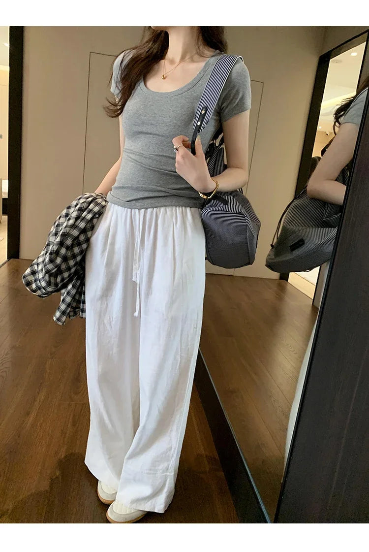 Spring Summer New Short Sleeve T-Shirt Women Solid Simple Casual Soft All-Match Hot Basic Slim Tops Tees Summer Fashion 2026