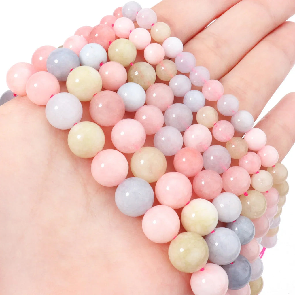 Natural AAA+Morganite Stone Smooth Round Gemstone Loose Beads For Jewelry Making DIY Handmade Bracelet Accessories 15'' 6/8/10mm