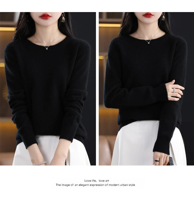 Women 100% Merino Wool Sweater O-Neck Long Sleeve Cashmere Knitwear Pullover Aliselect Fashion Autumn Winter Clothing Tops