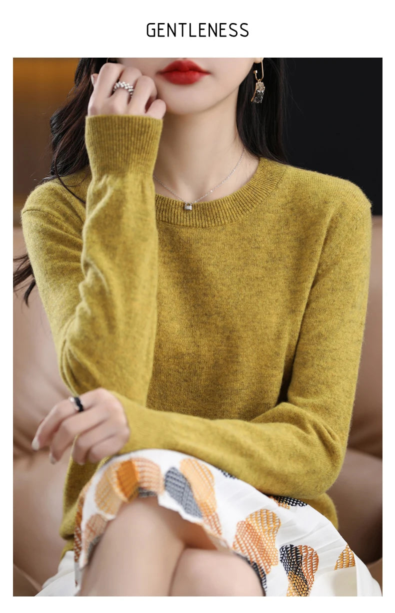 Women 100% Merino Wool Sweater O-Neck Long Sleeve Cashmere Knitwear Pullover Aliselect Fashion Autumn Winter Clothing Tops