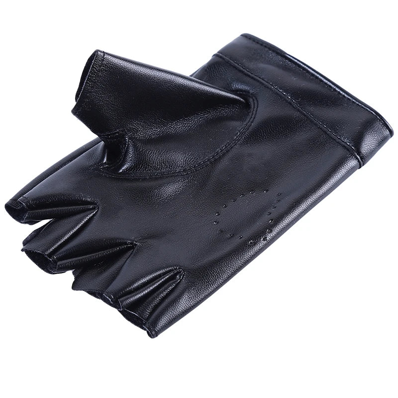New Women Fingerless Driving PU Leather Gloves Motor Cool Rivet Sexy Disco Dancing Rock And Roll Black Red White Punk Glove