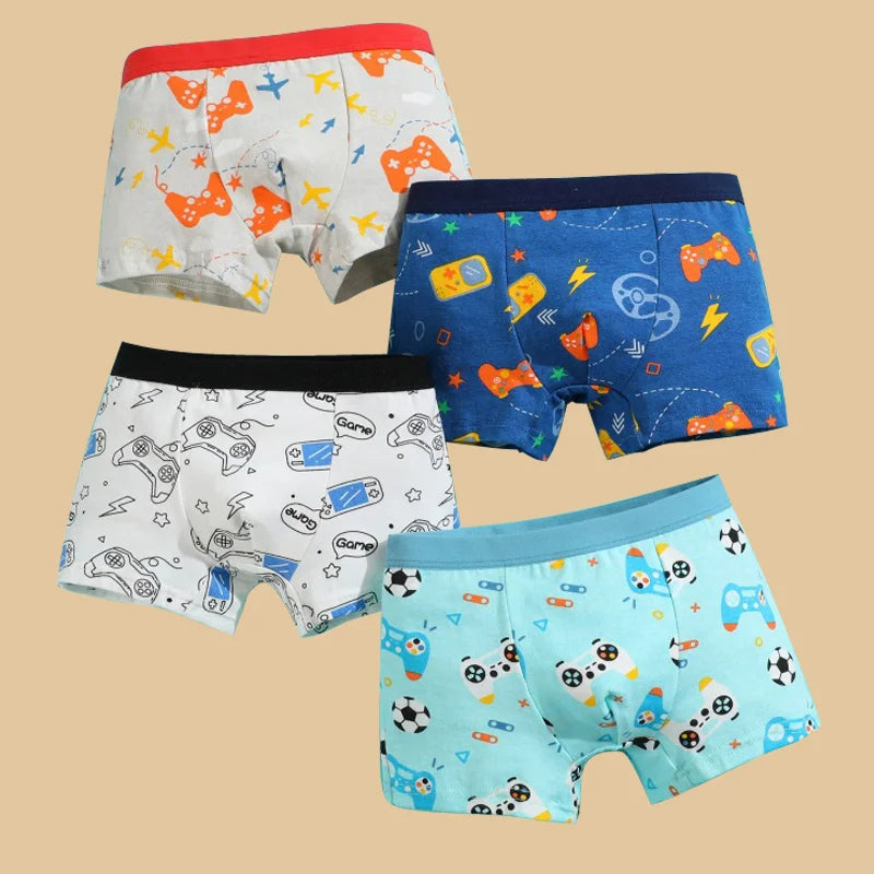 4 Stk./Charge Jungen Boxer-Slips Kinder Baumwollunterwäsche Baby Jungen Unterhosen Teenager Cartoon-Druck Weiche Kinderhöschen 2-15 Jahre 2024 Neu