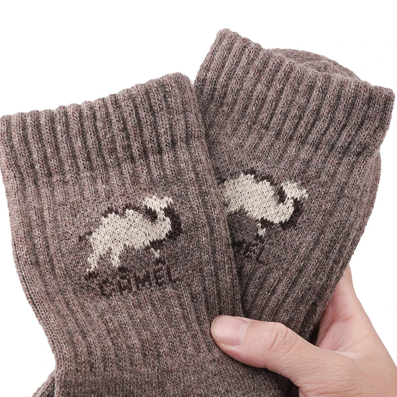 5Pairs Winter Men's Wool Socks Thick Thermal Animal Sports Socks Outdoor Hiking Cycling Soft Casual Mid Tube Snow Socks