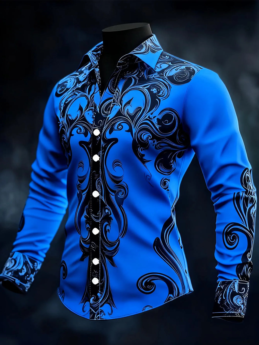 Men's Retro Geometric Scroll Halloween Costume Long-Sleeve Button-Down Shirt Casual Dress Shirt Dark Gothic Style Vacation Daily