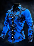 Men's Retro Geometric Scroll Halloween Costume Long-Sleeve Button-Down Shirt Casual Dress Shirt Dark Gothic Style Vacation Daily