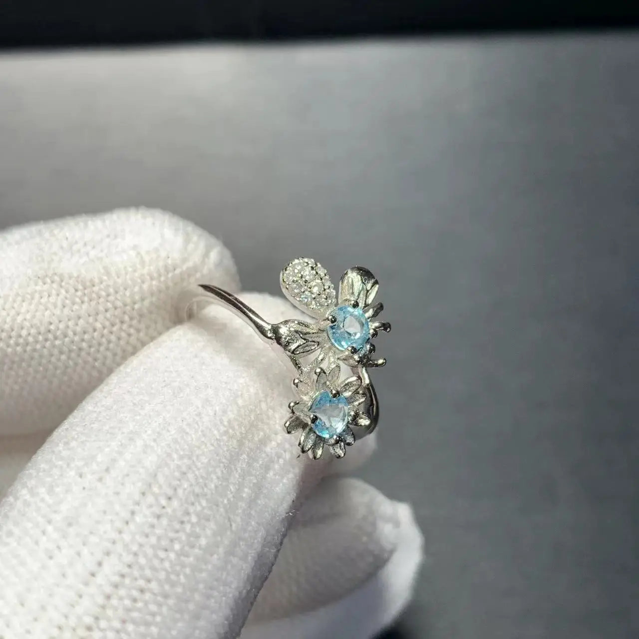 Anillo ajustable de topacio azul natural MM para mujer, joyería de regalo, venta al por mayor, de alta calidad, vintage, fino