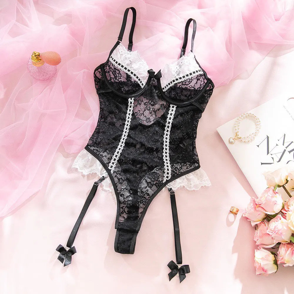 Sexy Crotchless Lingerie Women Hollow Sexiest Bodysuit Erotic Costumes Baby Doll Dress Elastic Porn Underwear Open Crotch Outfit