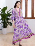 Bohemian Oversize Loose Elastic Waist Maxi Dresses Women Robe Cotton Rayon Floral Printed Long Dress Summer Boho Beach Cover up