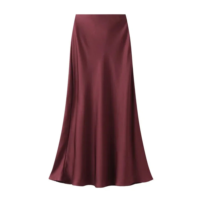 Woman 2025 Satin Skirt Women High Waist Long Skirts for Women Summer Black Midi Skirt Office Elegant Women's Skirts LSK9836