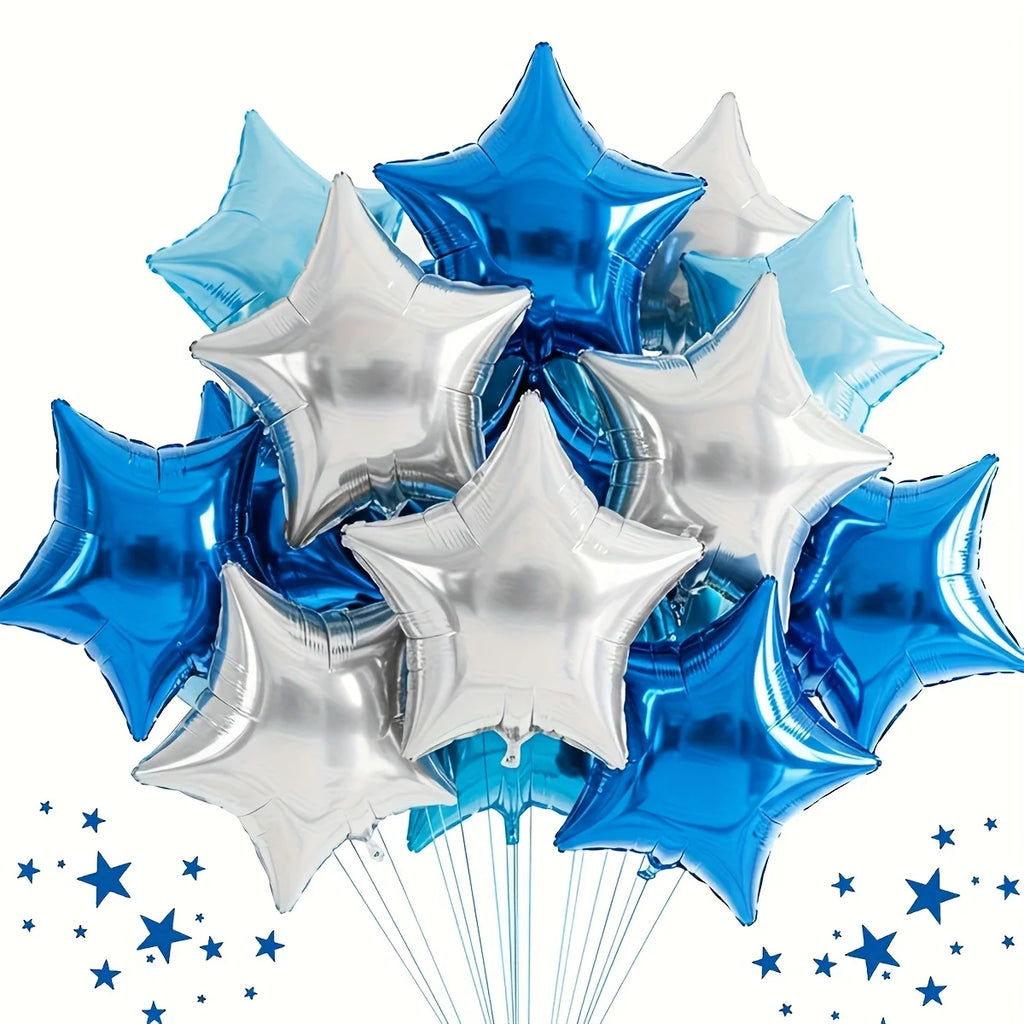 30pcs 10 Inch Blue Silvery Star Shape Foil Balloons Birthday Wedding Shower Anniversary Engagement Party Decorations Supplies