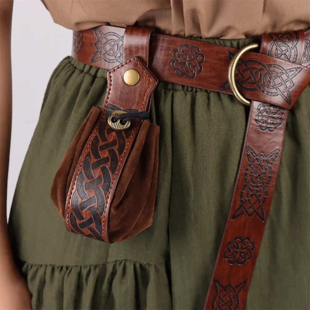 Medieval Belt Elf Leaf Leather Case With Glass Magic Bottle Halloween Decoration Accessories Embossed Retro Leather Belt Set