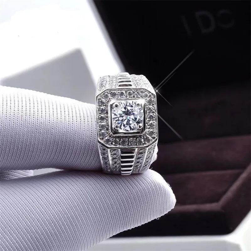 1ct Moissanite Men's Ring 925 Silver Beautiful Firecolour Diamond Substitute luxury wedding rings for Couples 2023