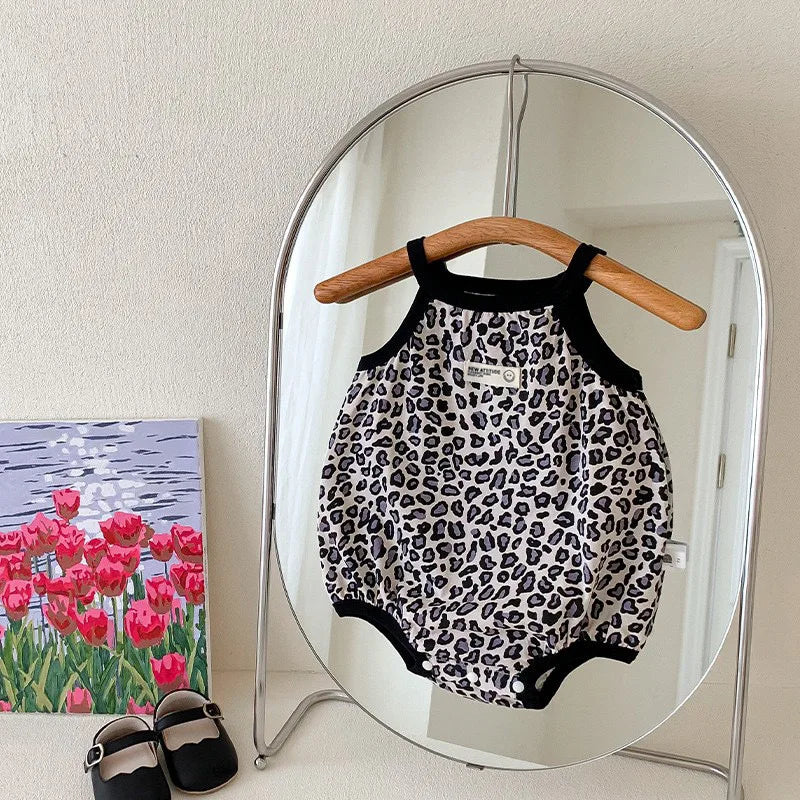Cute Baby Onesie Summer Thin Newborn Baby Leopard Print Fart Coat Suspender Triangle Jersey Summer Clothes