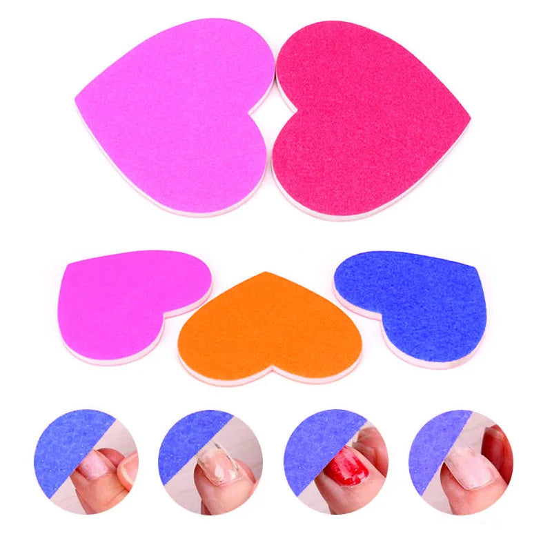 Heart Shape Nail Files 5/10/50 Pcs Set Emery Board Double-Sided Polishing Sanding Buffer Washable Sandpaper Manicure Accessories