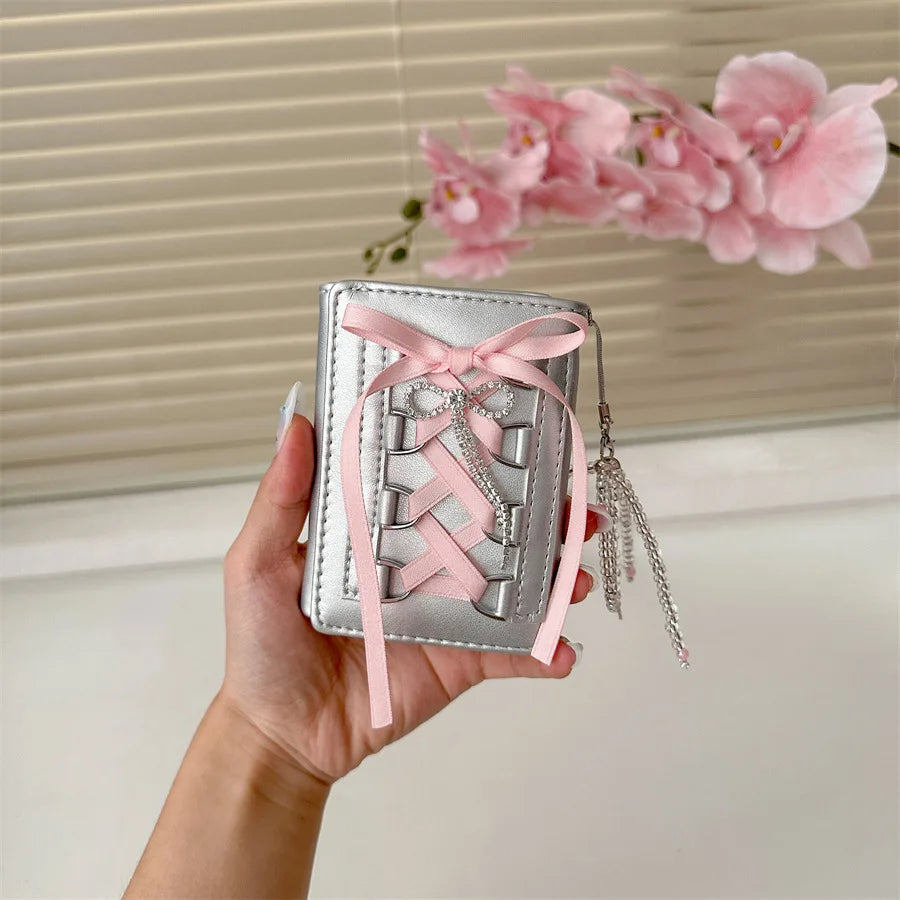 Silver Sweet Wallets for Women Y2k Strap-on Designer Original Fashion Short Coin Purse Korean Style Casual New Cute Wallet Purse