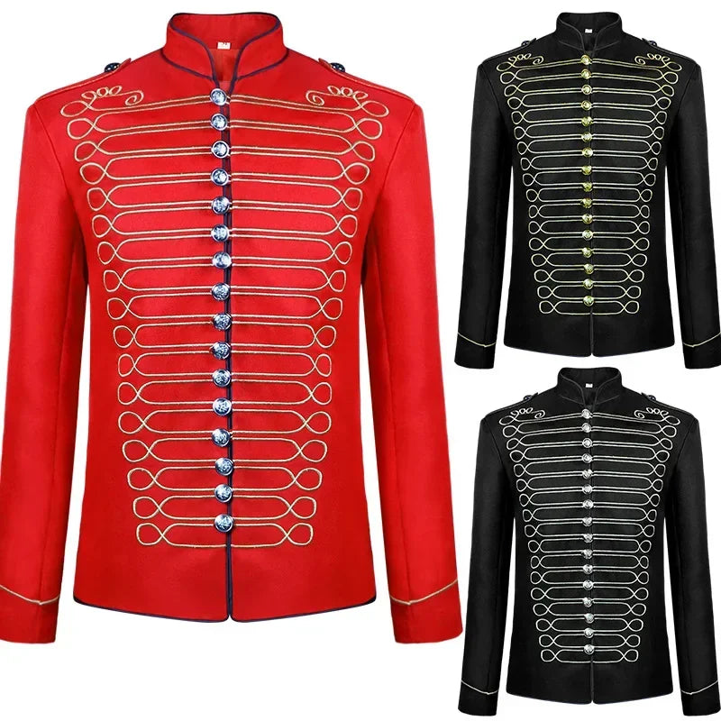 Halloween Cosplay Costume New Men's Medieval Jacket Steampunk Hussar Marching Band Military Drummer Parade Jacket Coat
