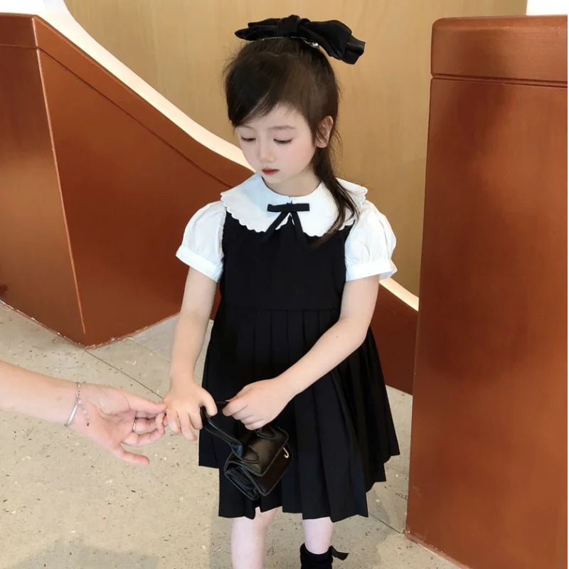 Girls Pleated Dress Kids Japanese Korean Preppy Style Princess Doll Collar Dresses Baby Dress Primary School Uniforms