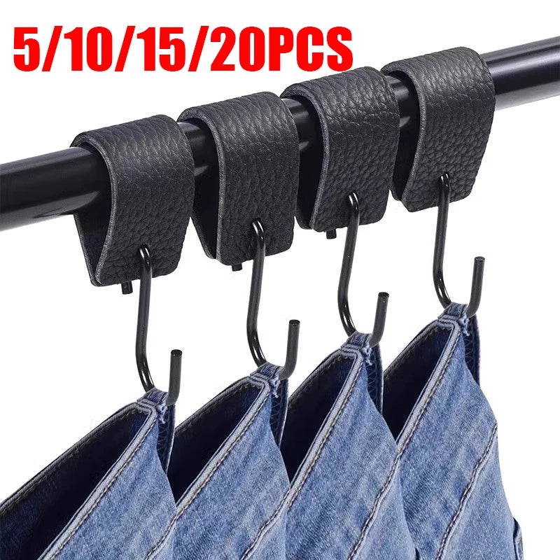 5/10/15/20pcs Leather S Ring Hooks,Multifunctional Stainless Steel Coat Hook for Hats Cap,Bedroom Kitchen Bathroom Hanging Hooks