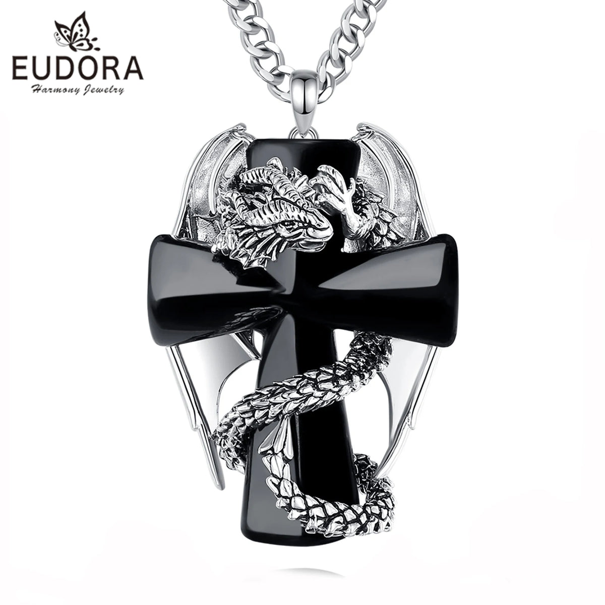 Eudora Drachen Zwirnkreuz Obsidian Halskette Punk Natürlicher Heilstein Kristall Anhänger Spiritueller Schmuck Meditation Feines Geschenk