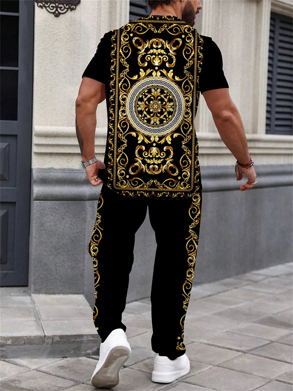 Summer Men's Short Sleeve And Trousers Lion Print Luxury Retro Casual Style Men's Suit Trend Pants And Short Sleeve 2 Piece Set