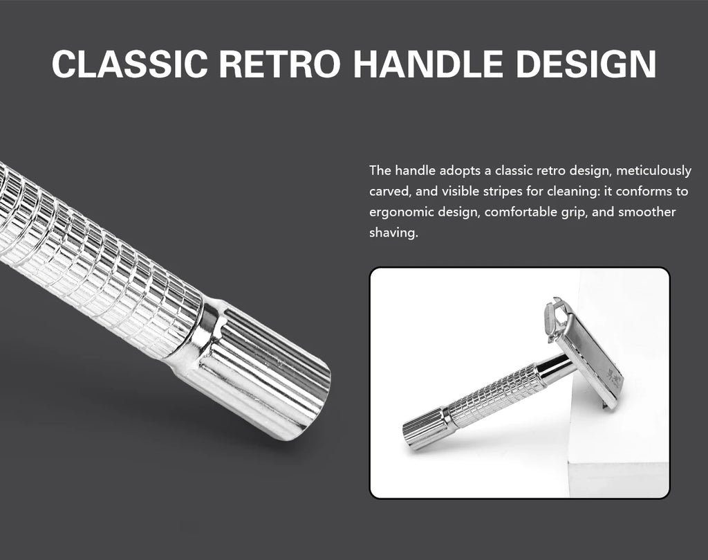 Barber Men's Traditional Double Edge Chrome Shaving Safety Razor for Male Premium Metal Manual Shavers