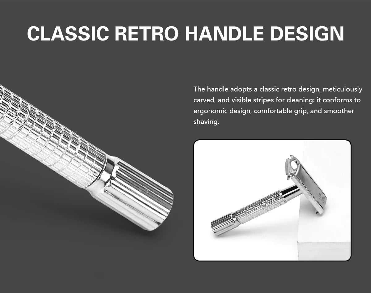 Barber Men's Traditional Double Edge Chrome Shaving Safety Razor for Male Premium Metal Manual Shavers