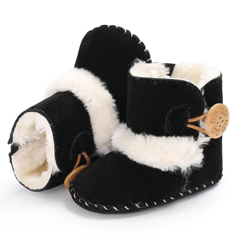 0-18 Month Old Baby Warm Shoes With Semi Rubber Sole Anti Slip and Plush Snow Boots For Autumn and Winter