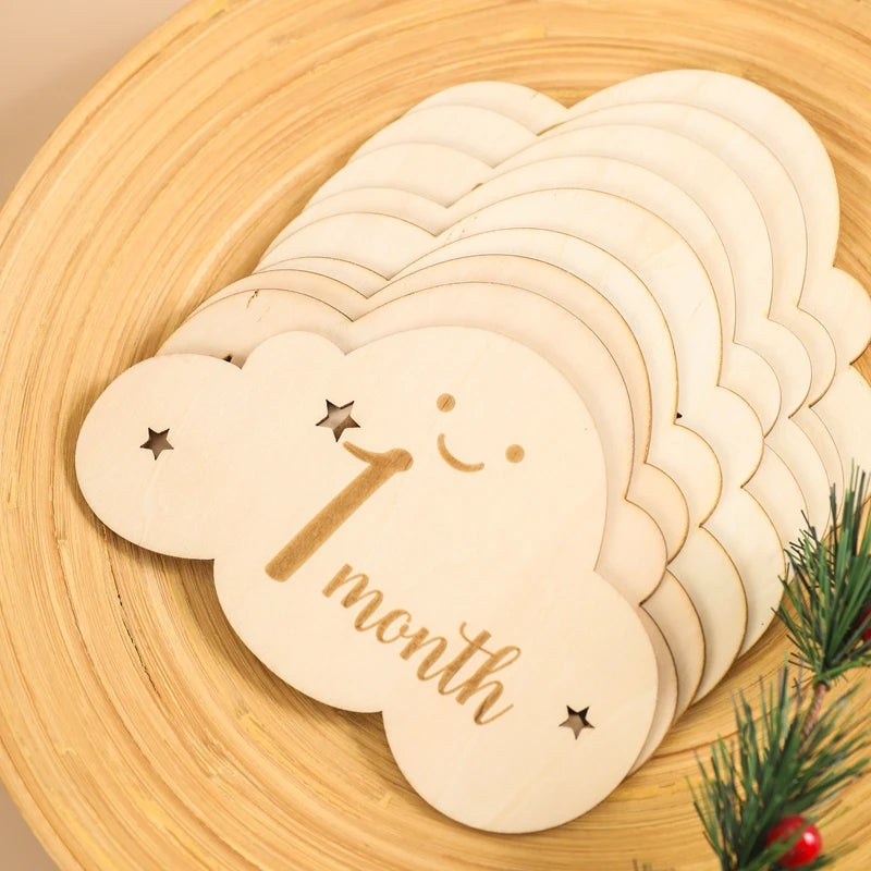 8pc/set Wooden Baby Milestone Card For Newborn Cute Cloud Shape Photography  Props Accessories Month Cards Sticker Newborn Gifts