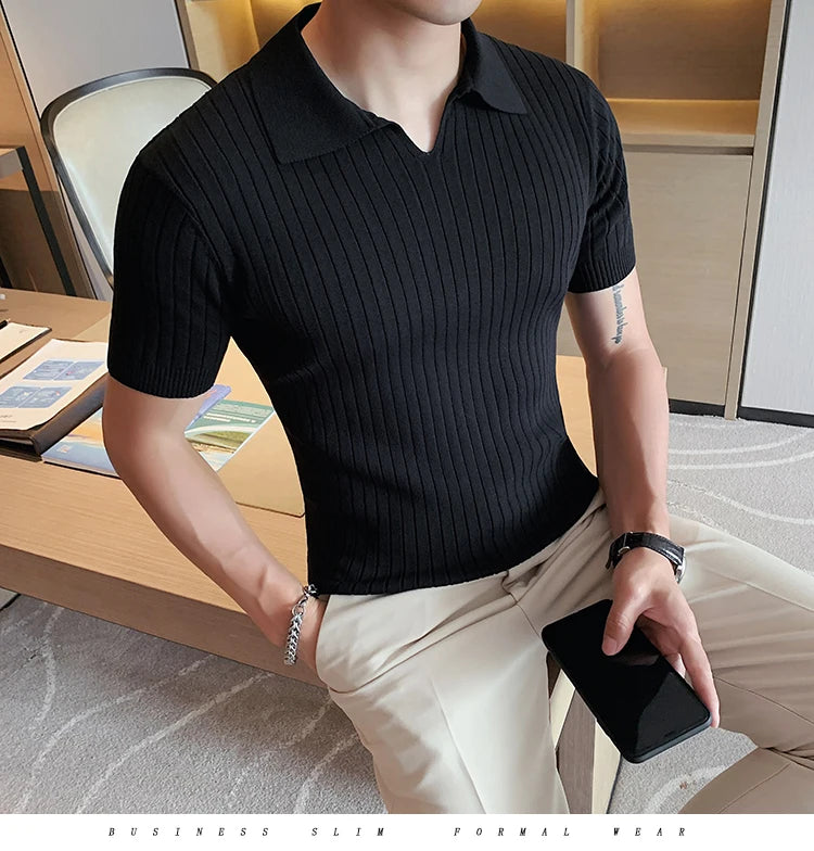 2021Top Grade New Summer Mens Polo Shirts With Short Sleeve Turn Down Collar Casual Knit Solid Colo Tops Fashions Men Clothing