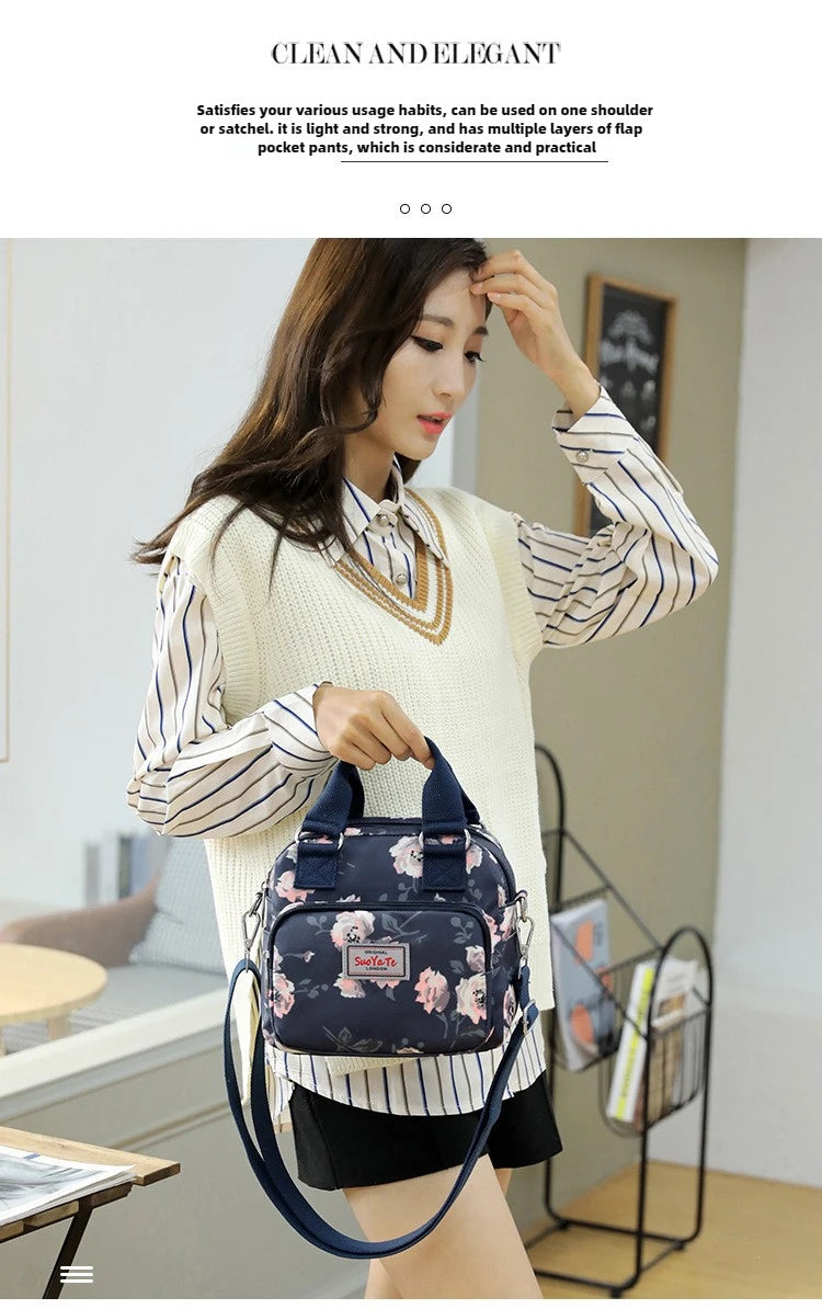 Brand Women Crossbody Bag Portable Female Shoulder Bags Printed Flower Nylon Messenger Bags Multi-pocket Ladies Handbags Bolsa