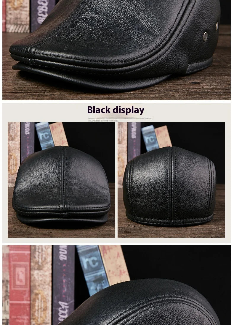 2025 Genuine Leather Beret Hat for Men Warm Windproof Winter Cap Fashion Gentleman Peaked Cap Vintage Stylish Driver Hat Gift