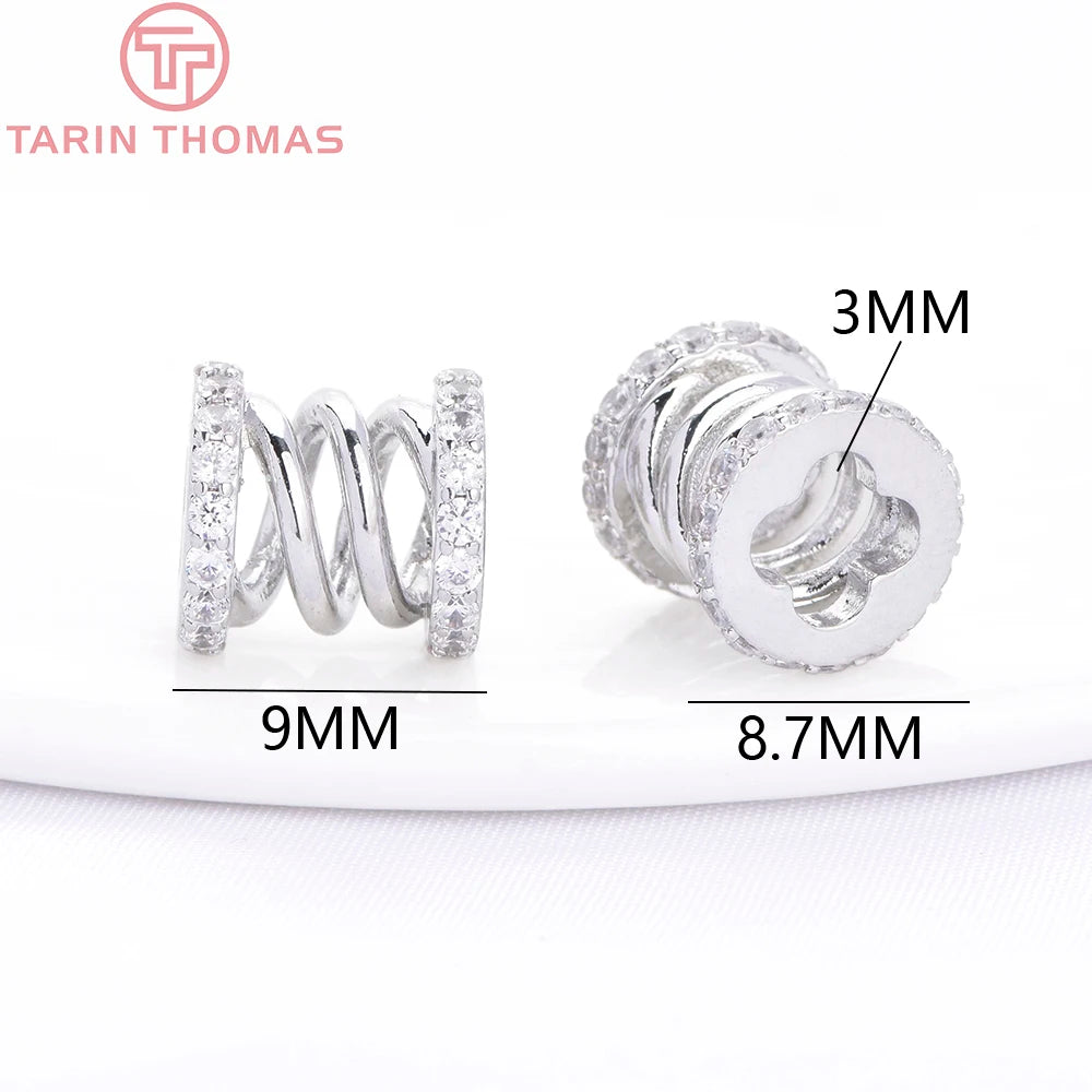 (5682)2PCS 8.7x9MM 24K Gold Color Brass with Zircon Spring Shape Spacer Beads Bracelet Beads High Quality Jewelry Accessories