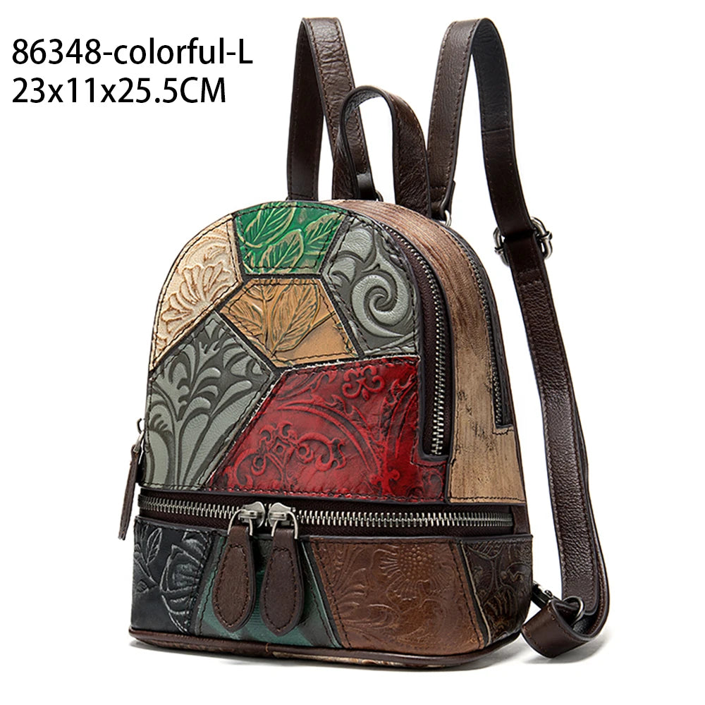 WESTAL Leather Backpack For Women School Teenage Backpack Zipper Vintage Back Pack Luxury Designer Female Handbag Patchwork Bags