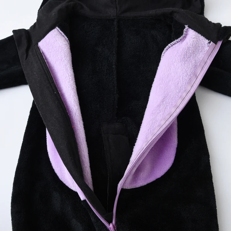 Toddler Baby Black Cat Costume Cute Hooded Jumpsuit Zipper Snowsuit Infant Boy Girl Warm Winter Clothes 0-3T