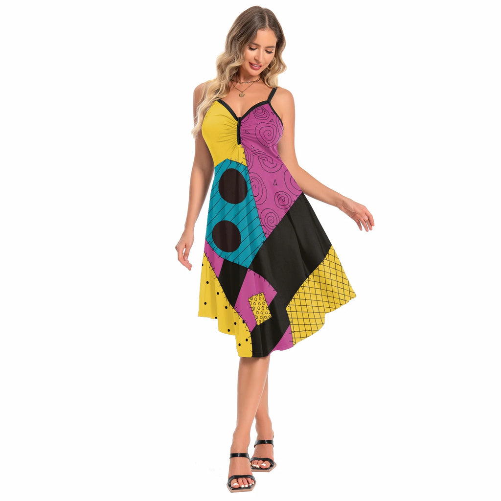 [You're My Secret] Halloween Nightmare Christmas Sally Dress Spaghetti Strap Women's Sexy Backless Dresses Patchwork Vestidos