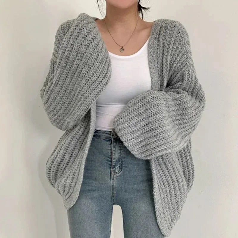 2025 Y2k Sweater Vintage Casual Lantern Sleeve Women Knitted Cardigan Sweet Solid Color Sweater Autumn Knitted Coat 23328