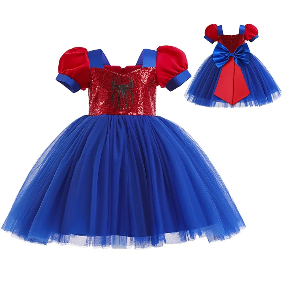 Baby Girls Spider Print Party Dress Halloween Christmas Carnival Children Cosplay Masquerade Occasion Newborn Tulle Ball Gown