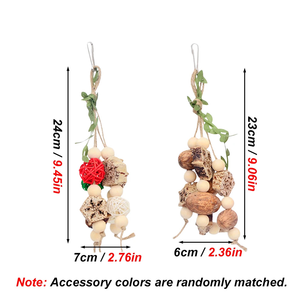 1PC Random Color Wood Hanging Parrot Chewing Swing Toy for Pet Bird Conure Parakeet Cockatiel Lovebird Birdcage Hanging Bite Toy