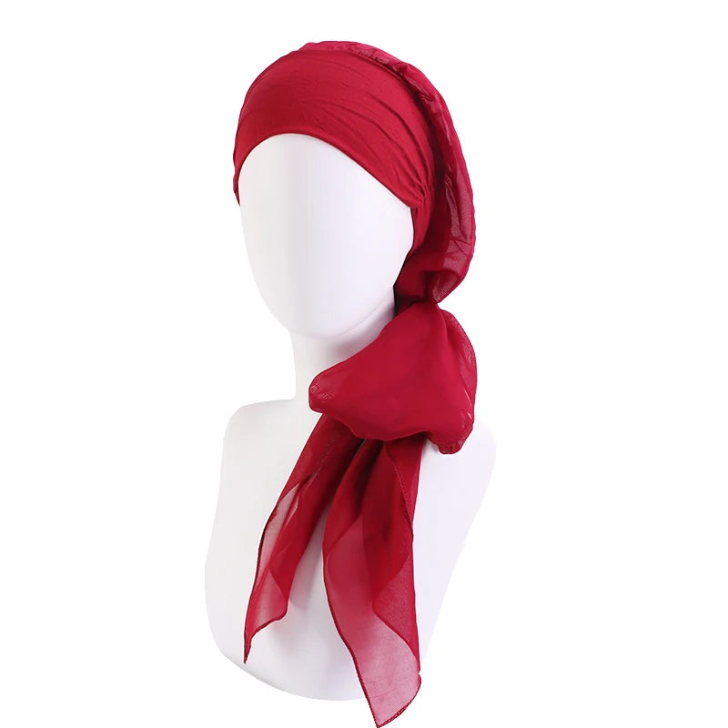 New Muslim Women Hijab Head Wrap Pre-Tied Headwear Cancer Chemo Flower Printed Elastic Turban Cover Hair Loss Head Scarf Bandana