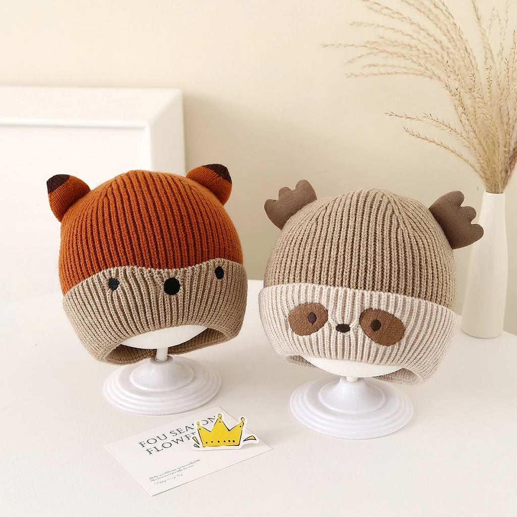 Cute Cartoon Beanie Baby Winter Warm Knitted Hat 3-12Month Newborn Ear Protection Pullover Cap Children Woolen Crochet Bonnet