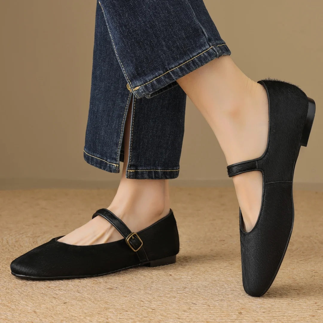 Plus size 34-43 women's leopard horsehair slip-on Mary Jane flats round toe casual female slim daily ballerinas shoes for woman