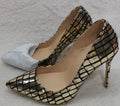 Luxury Gold Snake Printed Leather Stiletto High Heels Pumps Metallic Pointed Toe Slip On Shallow Women Banquet Footwear