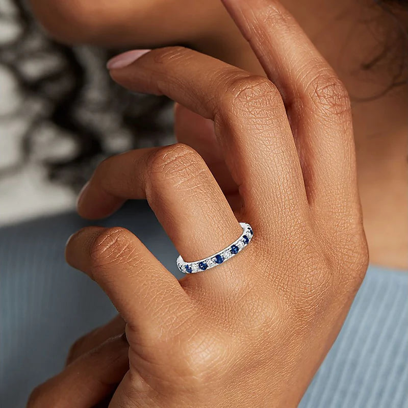 Huitan Simple Stylish Finger-ring for Women Blue/Crystal Cubic Zirconia Fashion Contracted Female Accessories Versatile Jewelry
