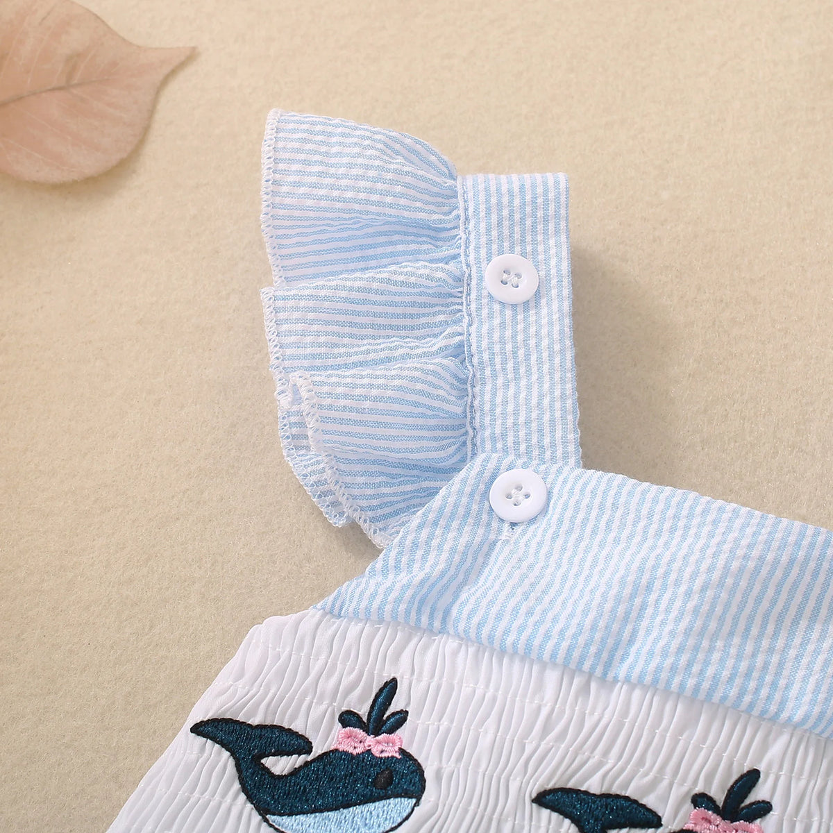 Summer female infant blue whale embroidery small flying sleeve triangular Romper casual cute