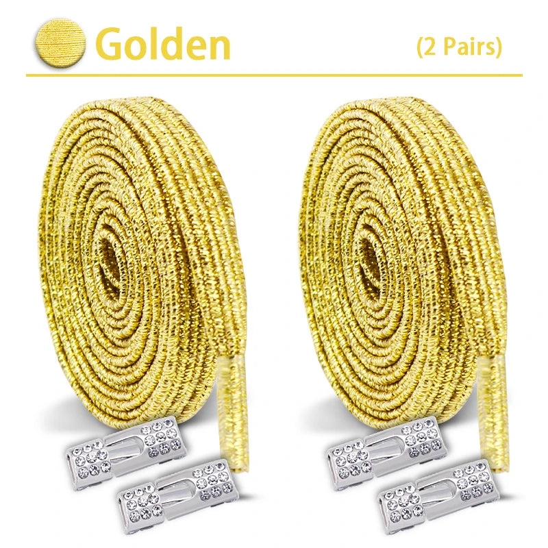 Colorful Elastic Laces Sneakers No Tie Shoe laces Diamond Lock Glitter Shoelaces Without ties Shoe Accessorie 1Pair/2Pair