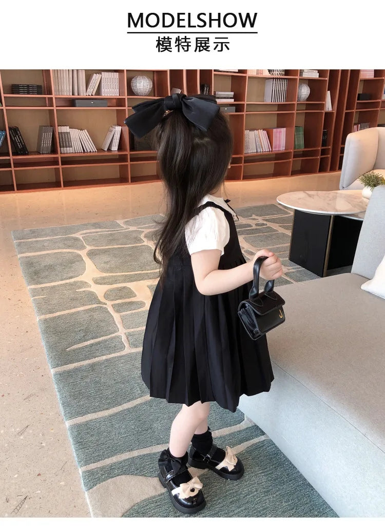 Girls Pleated Dress Kids Japanese Korean Preppy Style Princess Doll Collar Dresses Baby Dress Primary School Uniforms