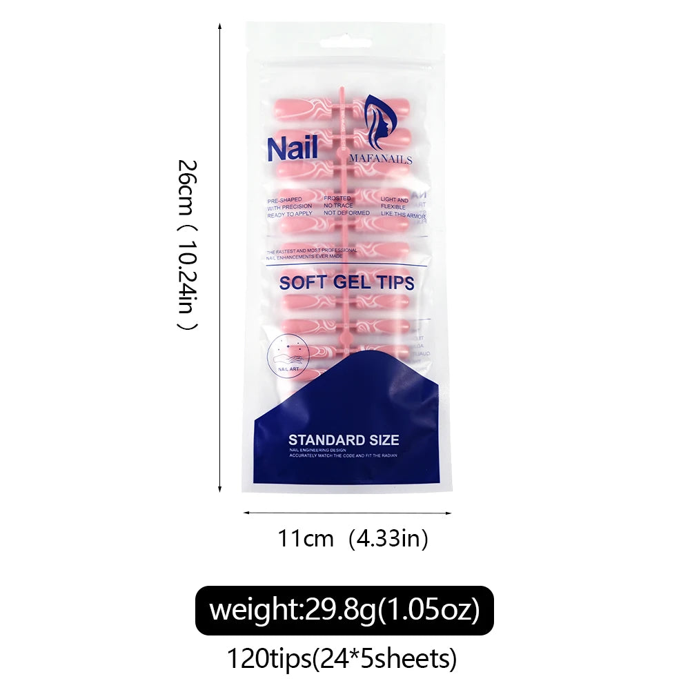 French Gel Nail Tips - 120Pcs French Tip Press On Nails Medium Coffin Ballet Almond Pre-applied Full Fake Nail Tips For Manicure