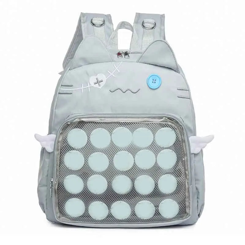 Cute Cat Backpack Women Nylon Japanese Style Casual Fashion Transparent Ita Bag Large Capacity Female Aesthetic Backpacks bolsa