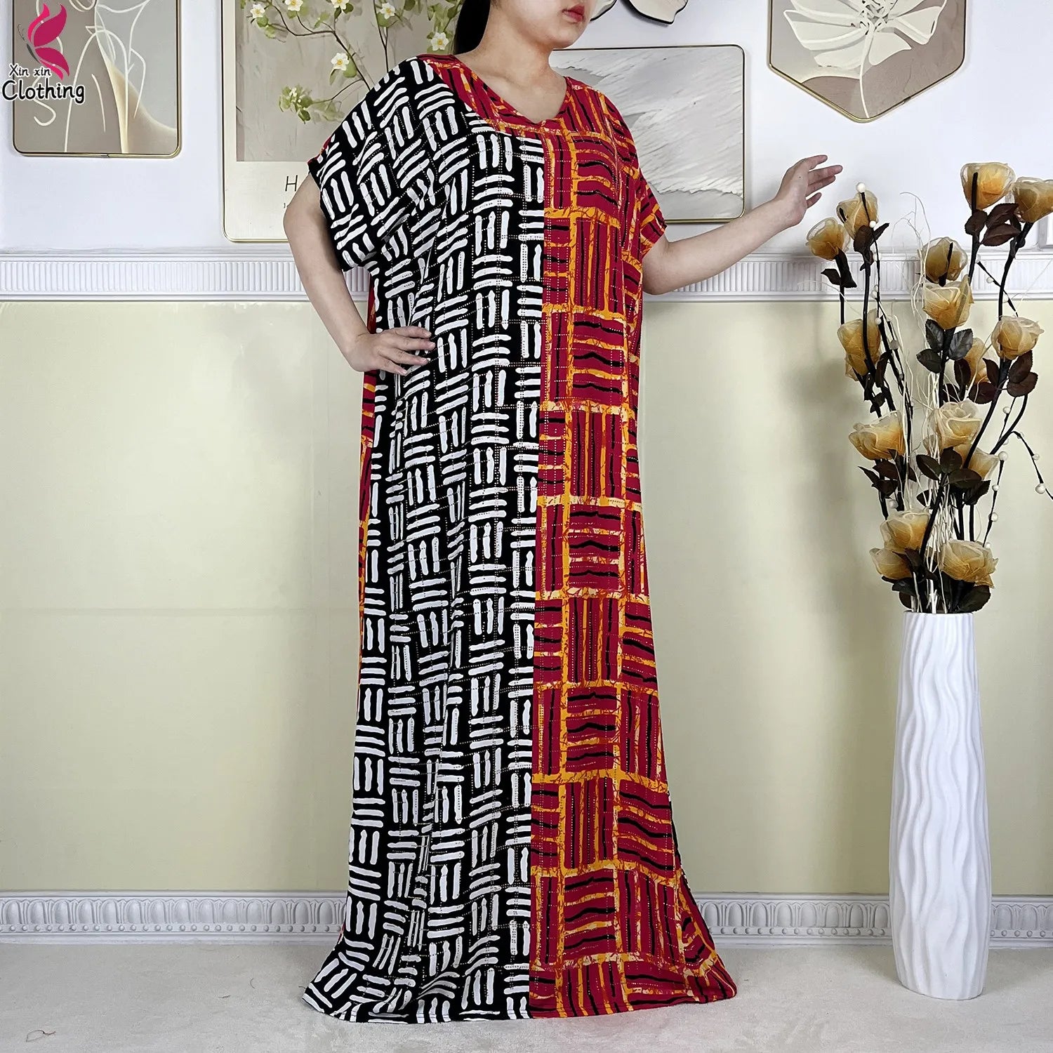 2025 New Summer Abaya Short Sleeve Dress With Big Scarf Printing Floral Loose Dress Islam Kaftan Women African Abaya Clothing